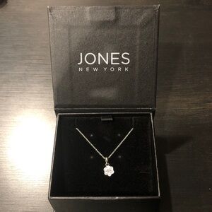 Jones New York Silver Flower Pendant Necklace with Clear Crystal
